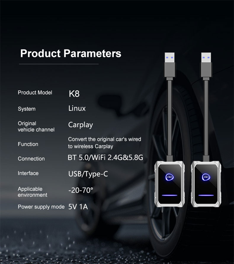 K8 Carplay Converter Box 2 in 1 Aluminum Alloy Shell