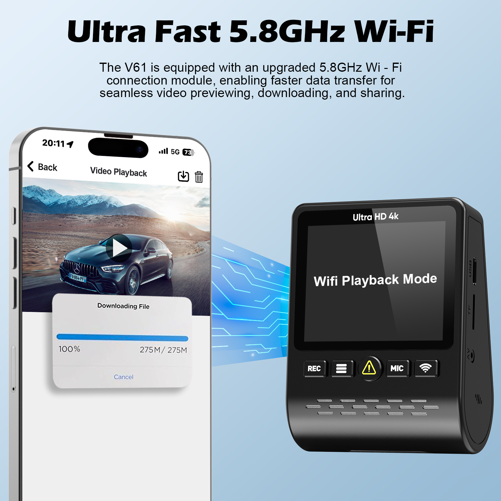 Hot Selling Black Car Dashboard Camera Dual Lens Full HD 4K Video Recorder with High Quality WIFI Function Vehicle Camera